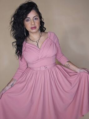 BNWT Vixen By Micheline Pitt Starlet Pink Belted Swing Dress